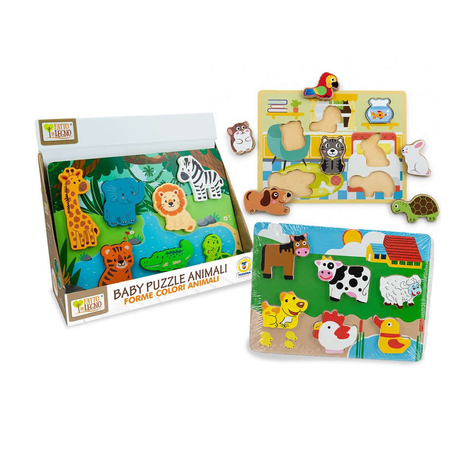 BABY PUZZLE ANIMALI IN LEGNO 3 MODELLI ASSORT. 6PZ