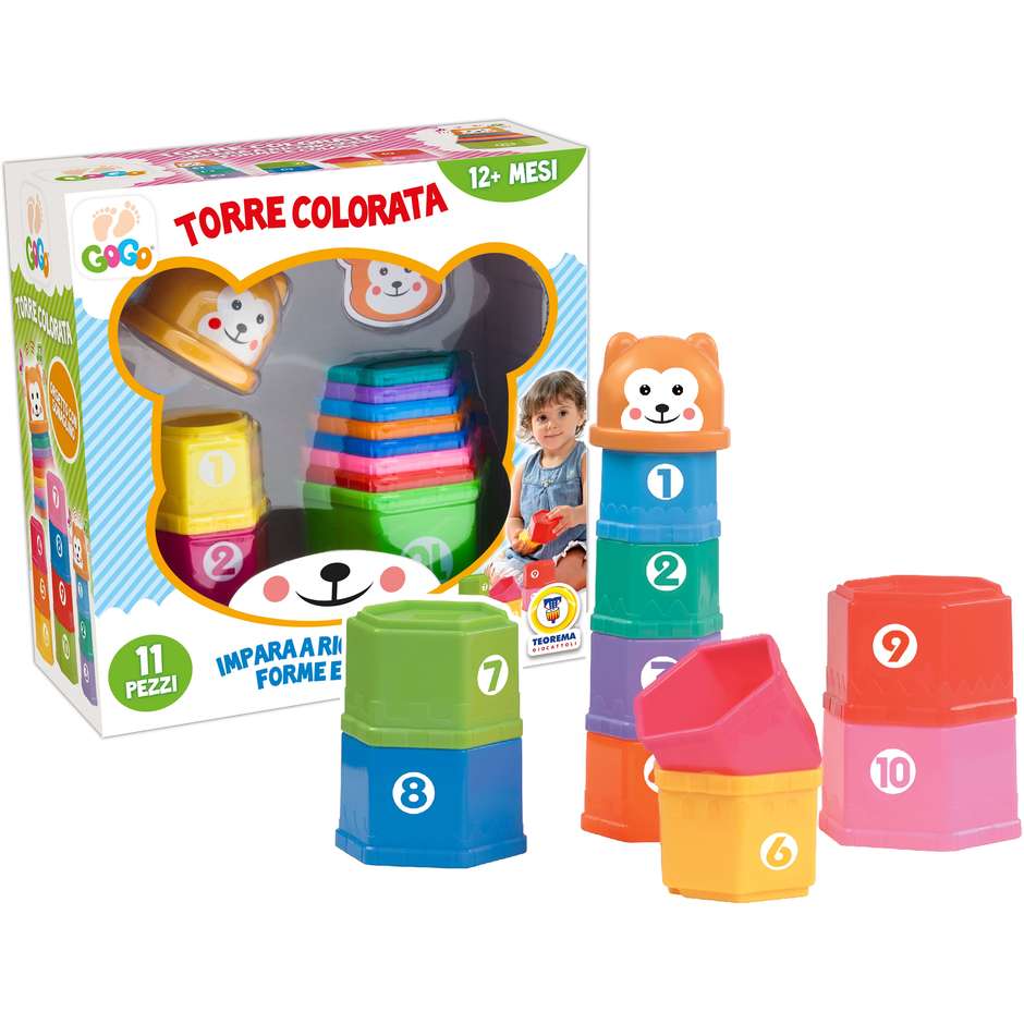BABY TORRE COLORATA CON NUMERI E SONAGLIO