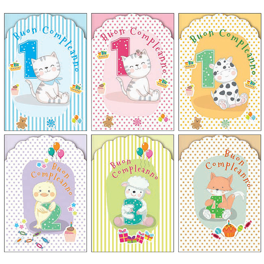 BIGLIETTI BUON COMPLEANNO 1-10 ANNI ASSORTITI