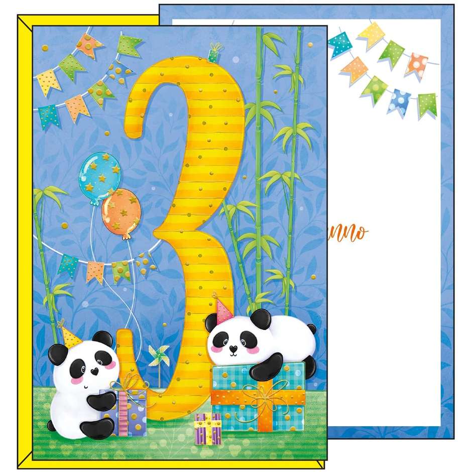 BIGLIETTI BUON COMPLEANNO 3 ANNI BIMBO PANDA