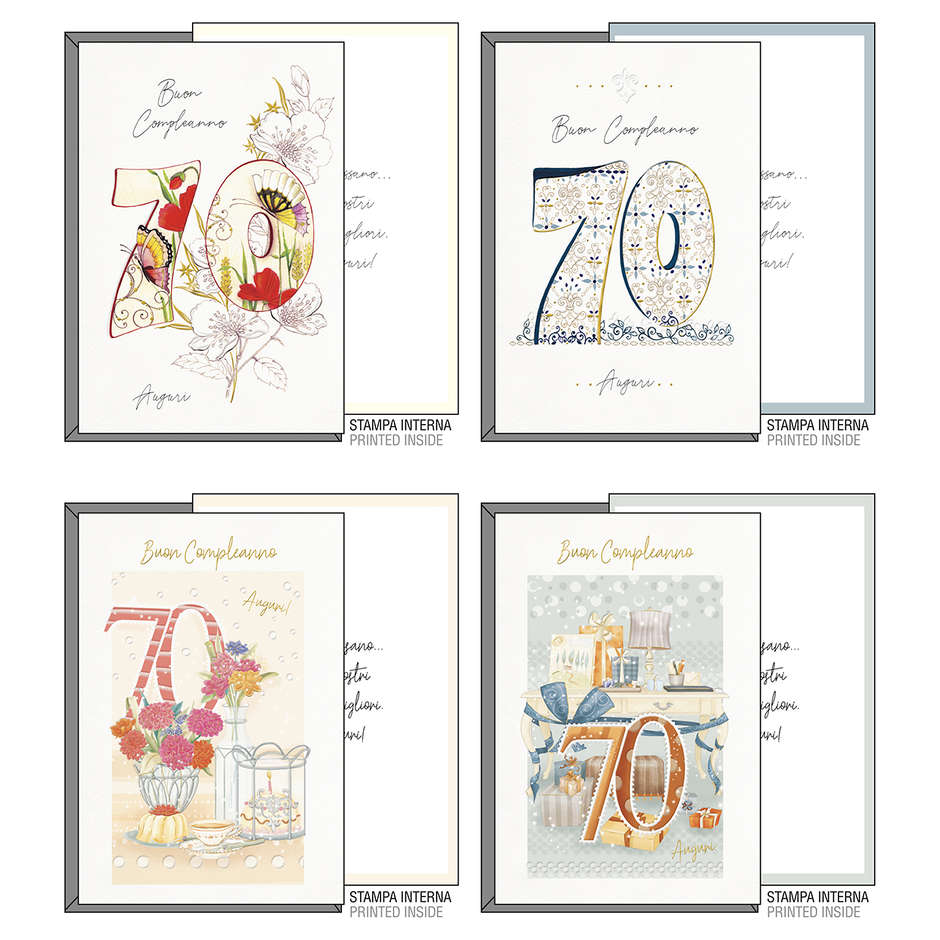 BIGLIETTI BUON COMPLEANNO 70 ANNI NUMERI ED ELEMENTI 07549102