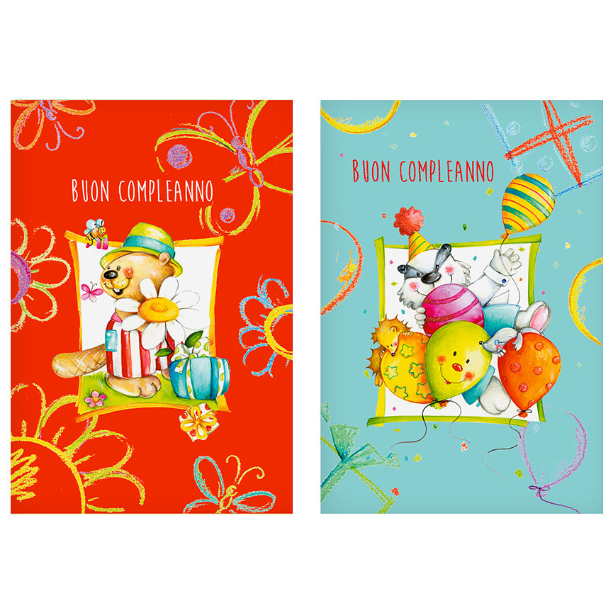 BIGLIETTI BUON COMPLEANNO ANIMALI CON DISEGNI
