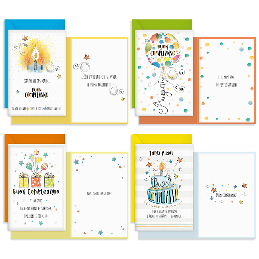 BIGLIETTI BUON COMPLEANNO CANDELE E PALLONCINI