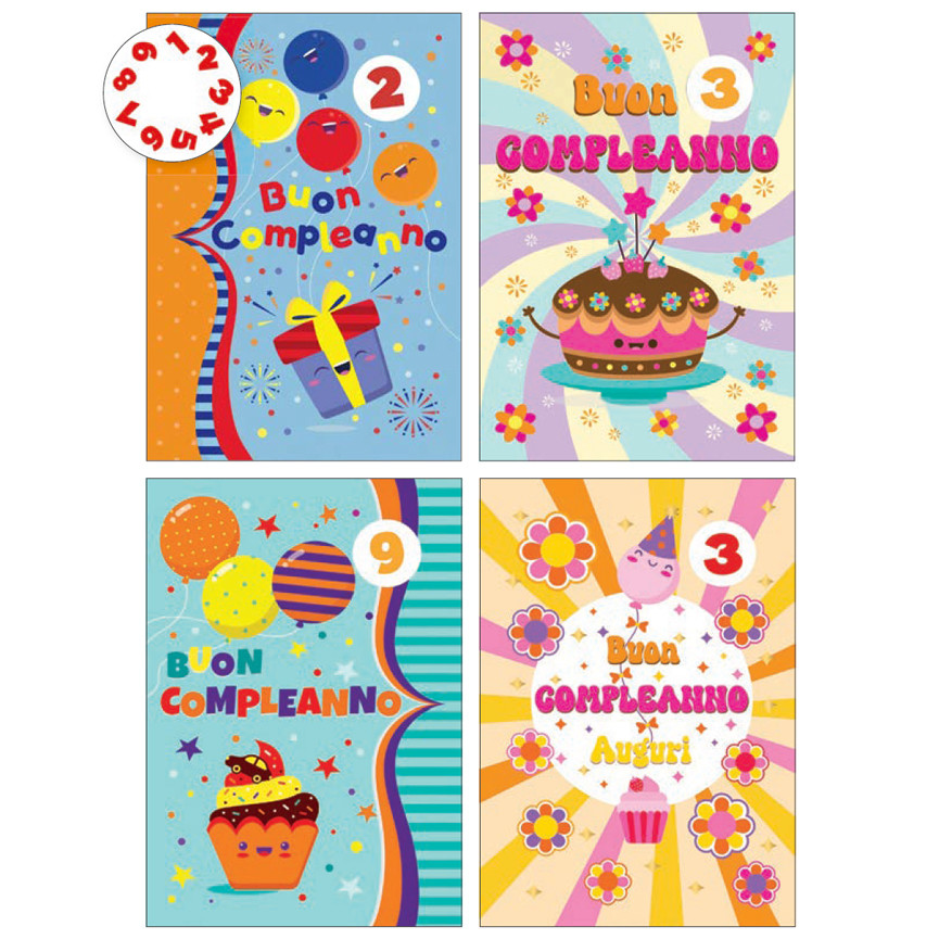 BIGLIETTI BUON COMPLEANNO CON DISCO COLORATI