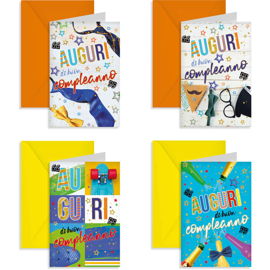 BIGLIETTI BUON COMPLEANNO MASCHILE 4 SOGGETTI