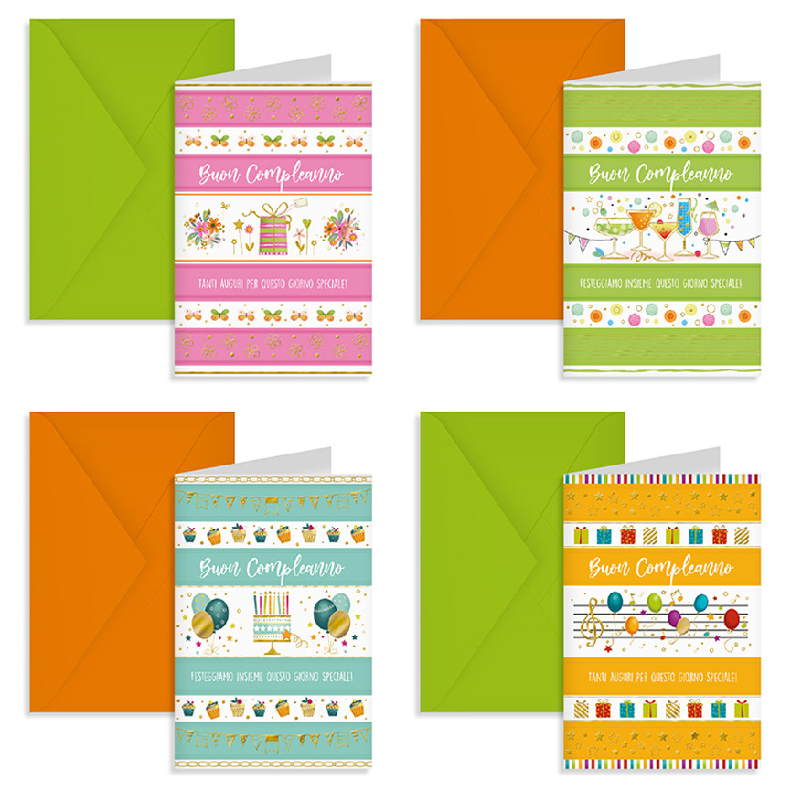 BIGLIETTI BUON COMPLEANNO RIGHE COLORATE