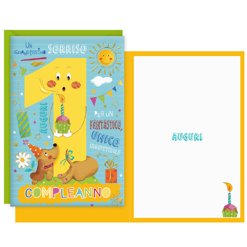 BIGLIETTI COMPLEANNO 1 ANNO CARTOON CAGNOLINI