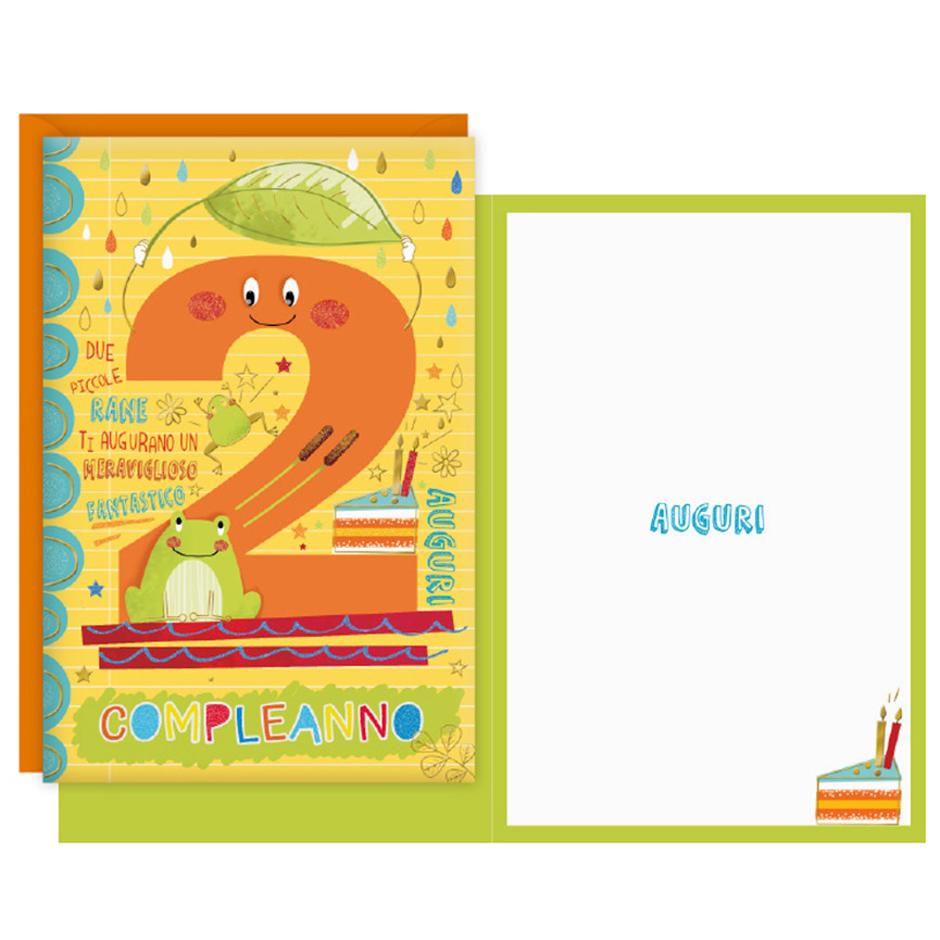 BIGLIETTI COMPLEANNO 2 ANNI CARTOON RANOCCHIO
