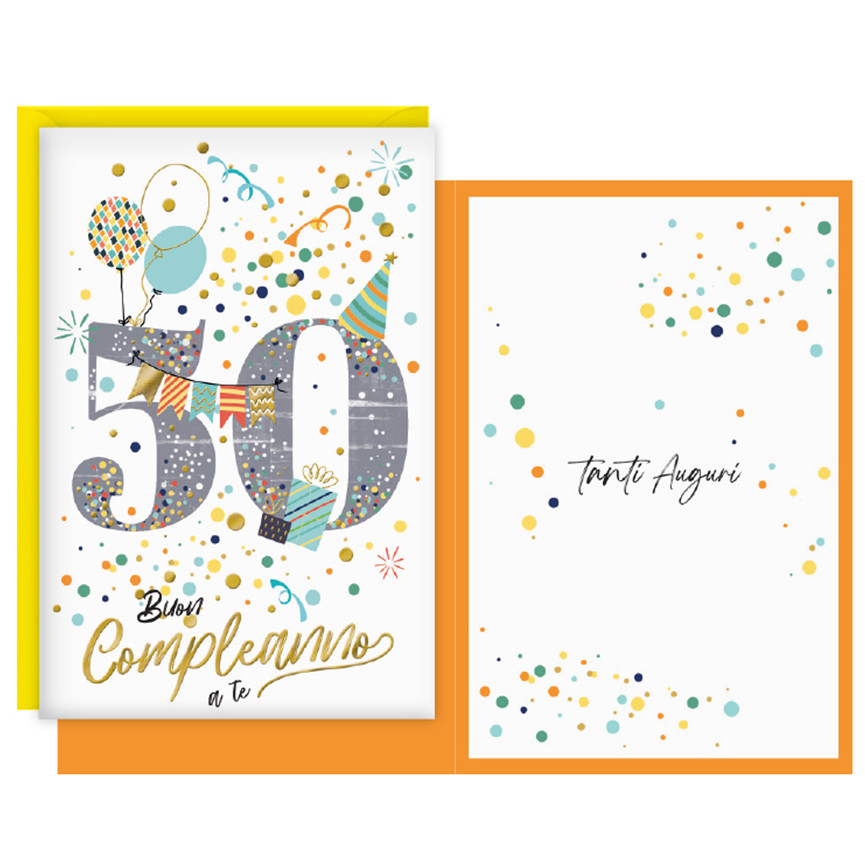 BIGLIETTI COMPLEANNO 50 ANNI CORIANDOLI