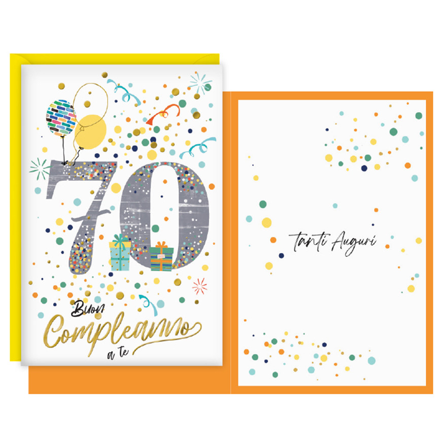 BIGLIETTI COMPLEANNO 70 ANNI CORIANDOLI