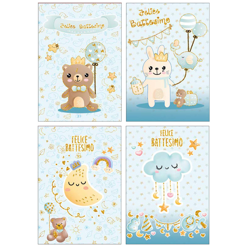 BIGLIETTI FELICE BATTESIMO AZZURRO CON ORO