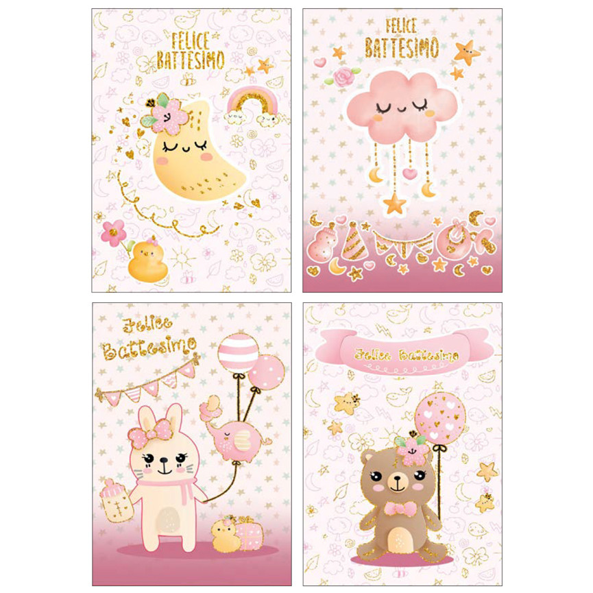 BIGLIETTI FELICE BATTESIMO ROSA CON ORO FE10171FB