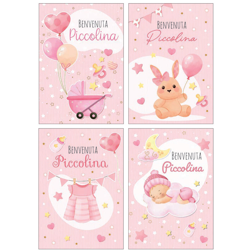 BIGLIETTI NASCITA BENVENUTA PICCOLINA ROSA