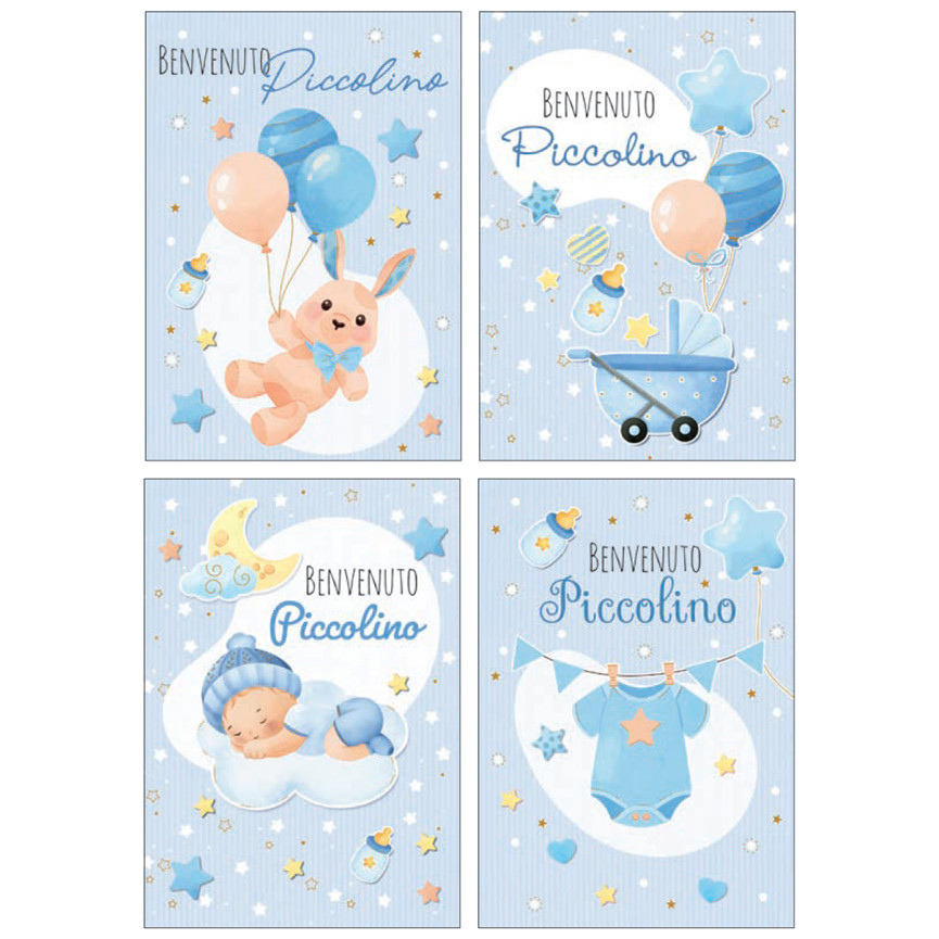 BIGLIETTI NASCITA BENVENUTO PICCOLINO AZZURRO