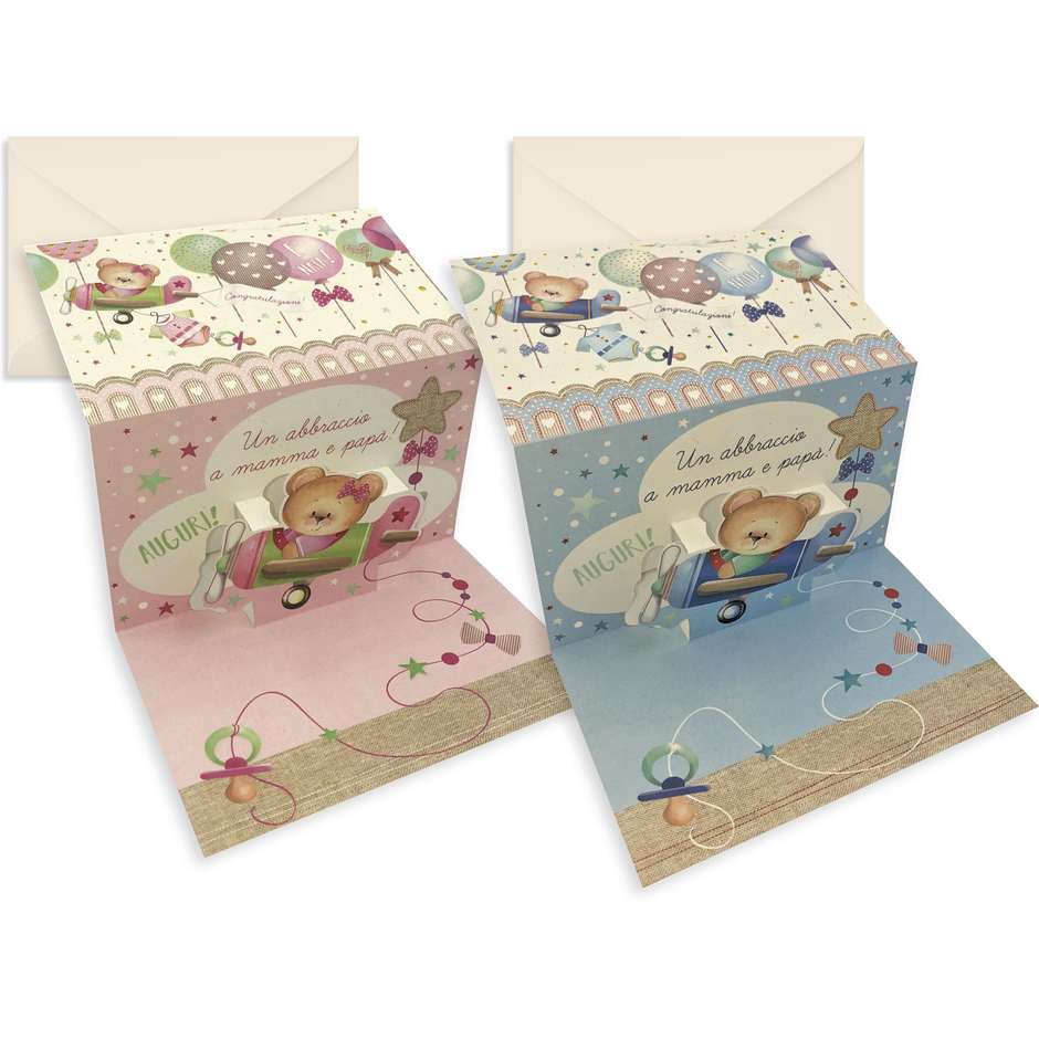 BIGLIETTI NASCITA ORSETTI E PALLONCINI POP-UP