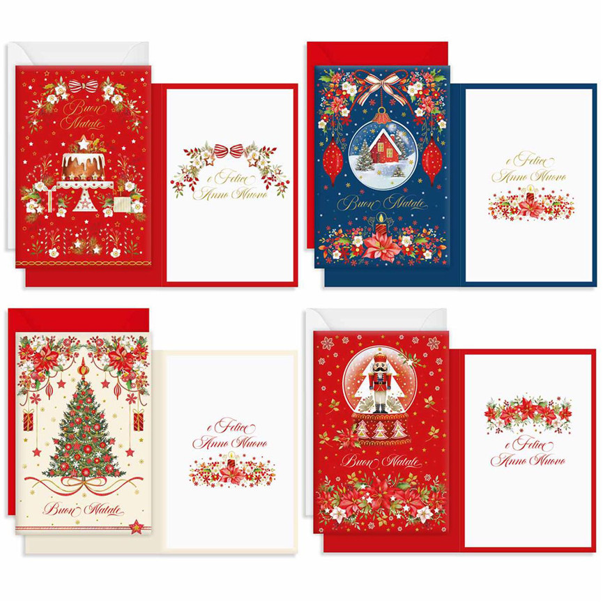 BIGLIETTI NATALE CON DECORI E FIORI