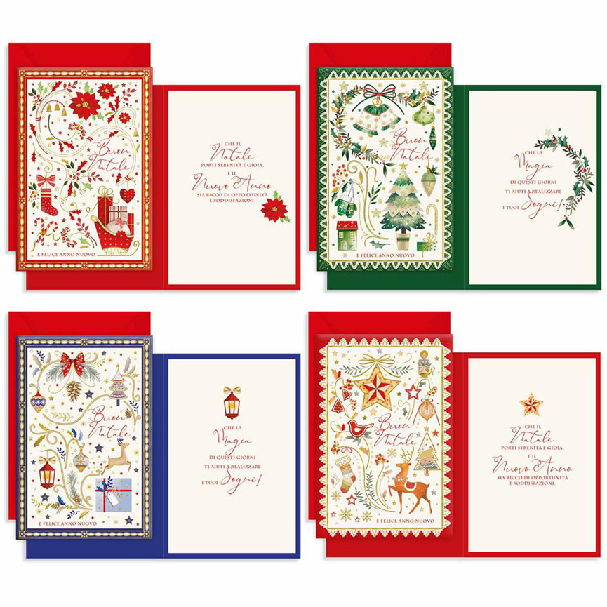 BIGLIETTI NATALE DECORAZIONI CON CORNICI COLORATE