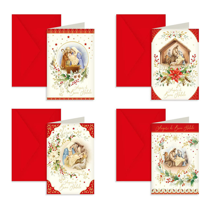 BIGLIETTI NATALE NATIVITA CON FIORI 4 SOGGETTI