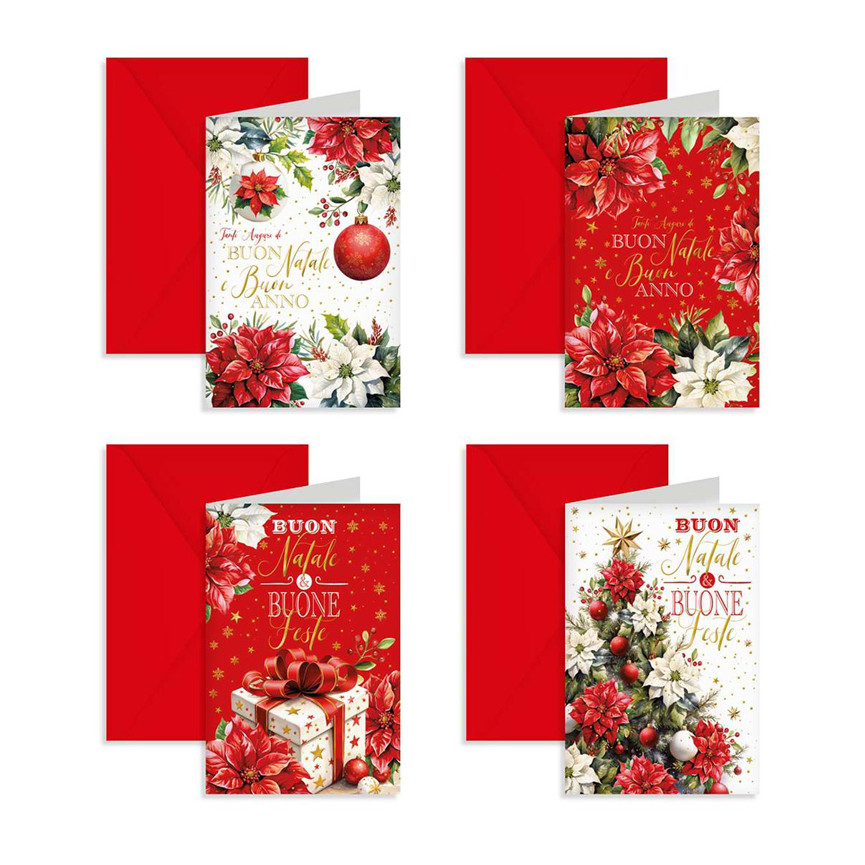 BIGLIETTI NATALE STELLA BIANCA E ROSSA