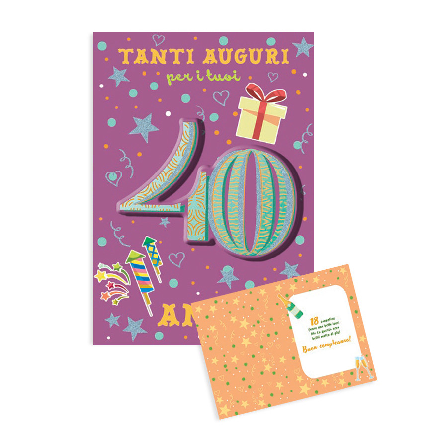 BIGLIETTI TANTI AUGURI 40 ANNI CON APPLICAZIONE