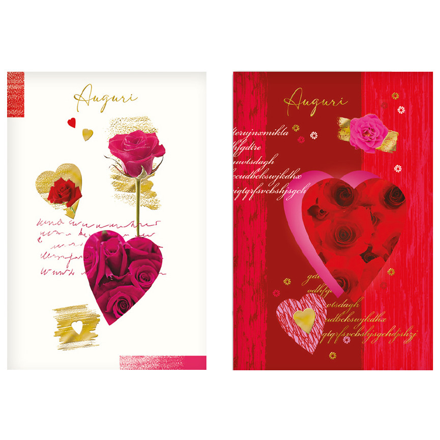BIGLIETTO LOVE HAPPY DAYS CUORI E ROSE ROSSE