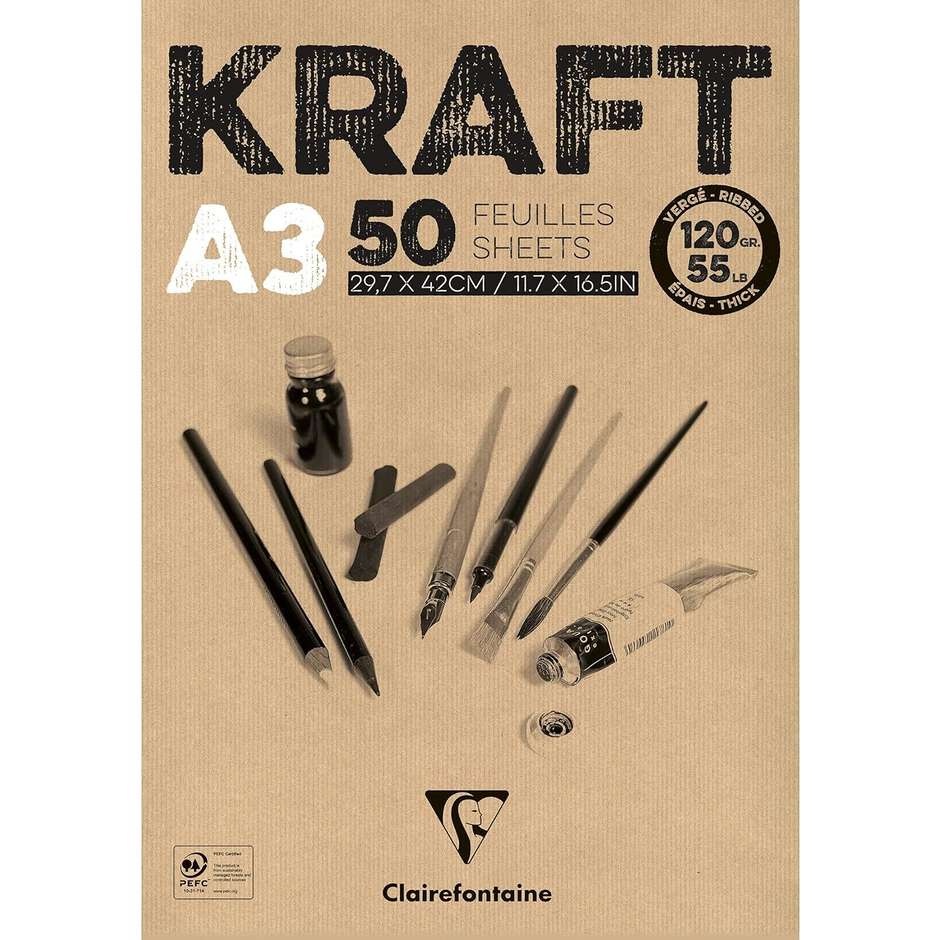 BLOCCO KRAFT COLLATO A3 120GR 50FG