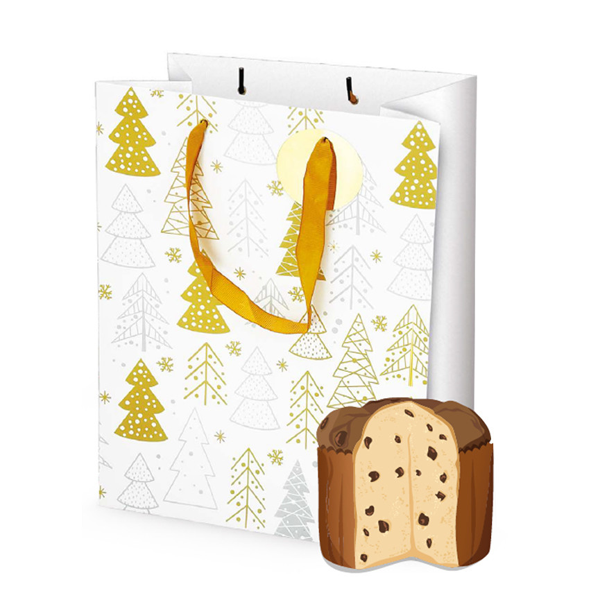 BORSE CARTA NATALE PANETTONE 26XH26+35 BIANCA