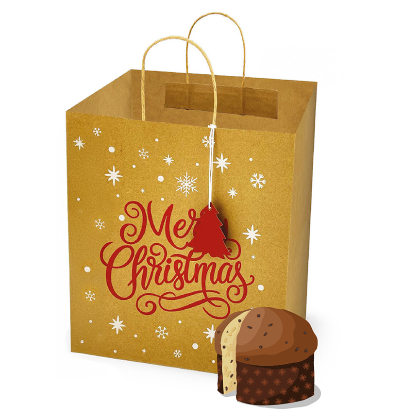 BORSE CARTA NATALE PANETTONE 32XH30+37 KRAFT 82146