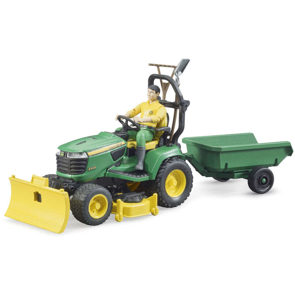 BRUDER TRATTORE JOHN DEERE C/RIMORCHIO E PERSONAGG