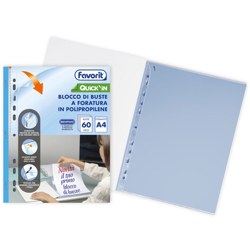 BUSTE C/F 21X29,7 LISCE BLOCCO 60 BUSTE QUICK'N