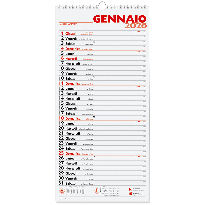 CALENDARIO 2026 OLANDESE C0003 24X48 CON SPIRALE