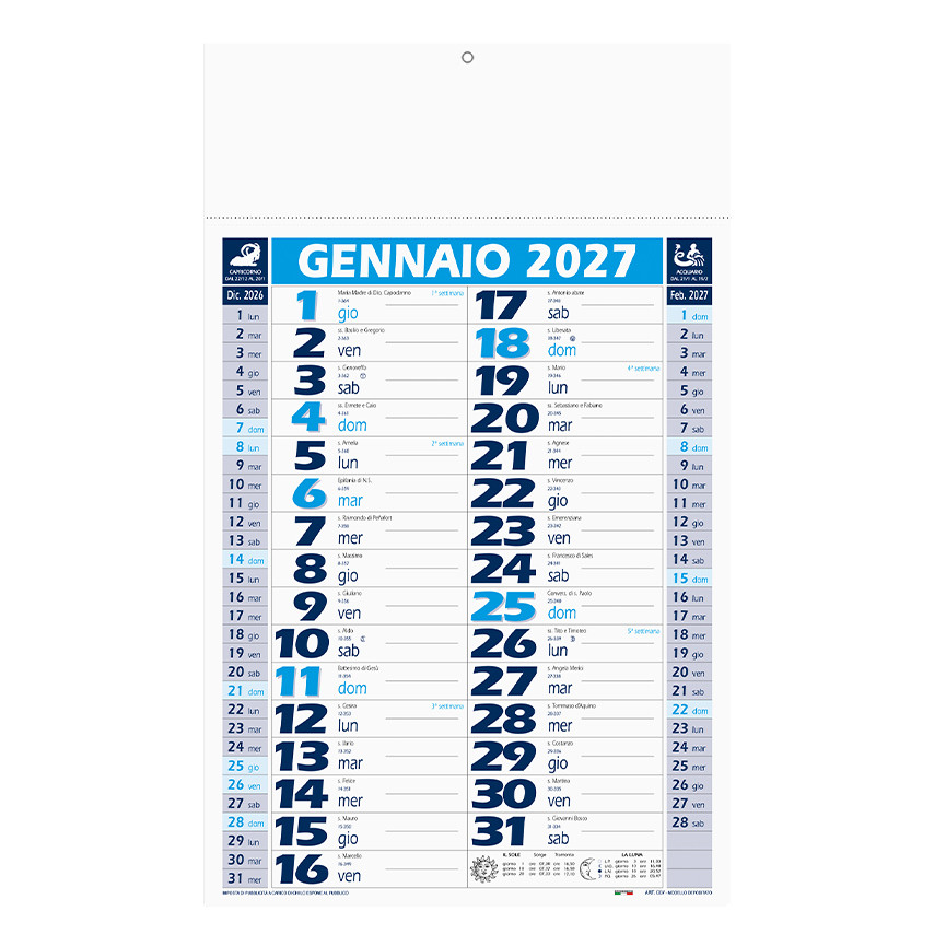 CALENDARIO 2027 BASIC CIANO/BLU 28,8X47