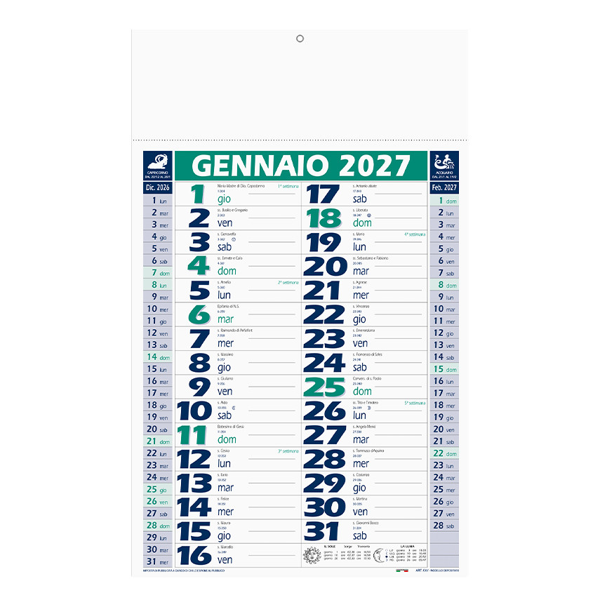 CALENDARIO 2027 BASIC VERDE/BLU 28,8X47
