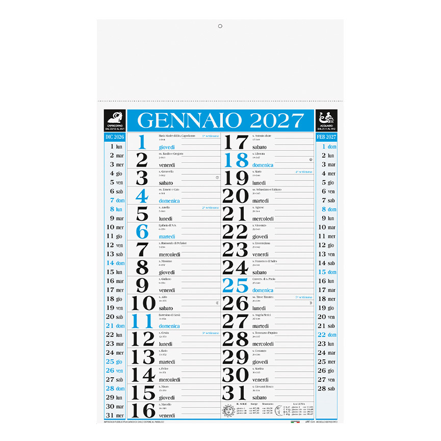 CALENDARIO 2027 CLASSIC CIANO/BLU 28,8X47
