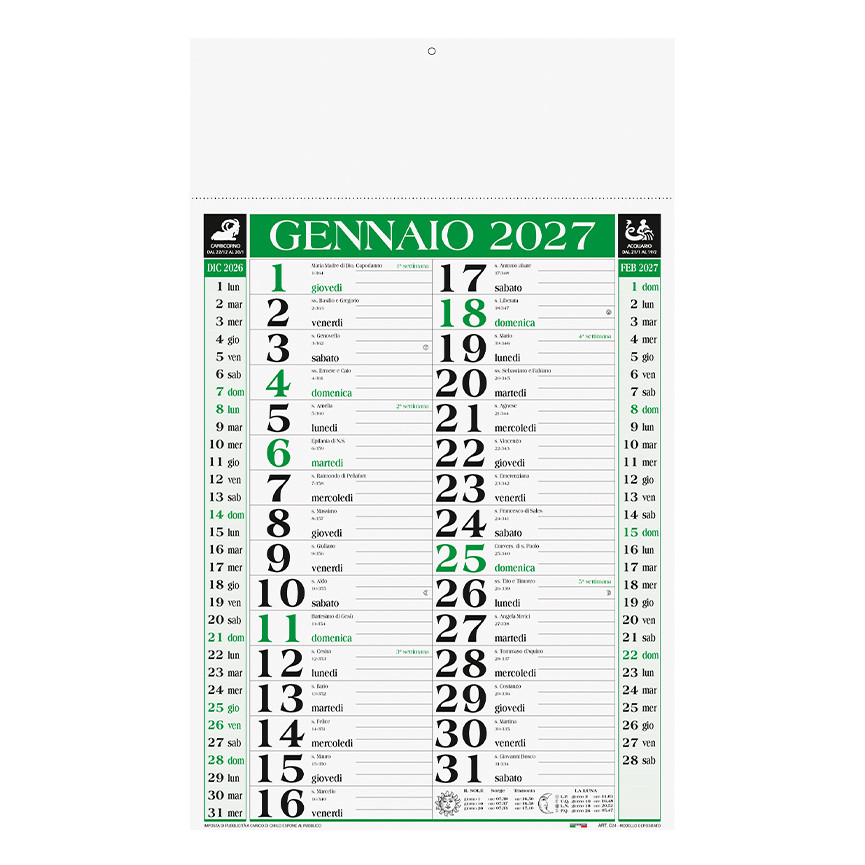 CALENDARIO 2027 CLASSIC VERDE/BLU 28,8X47