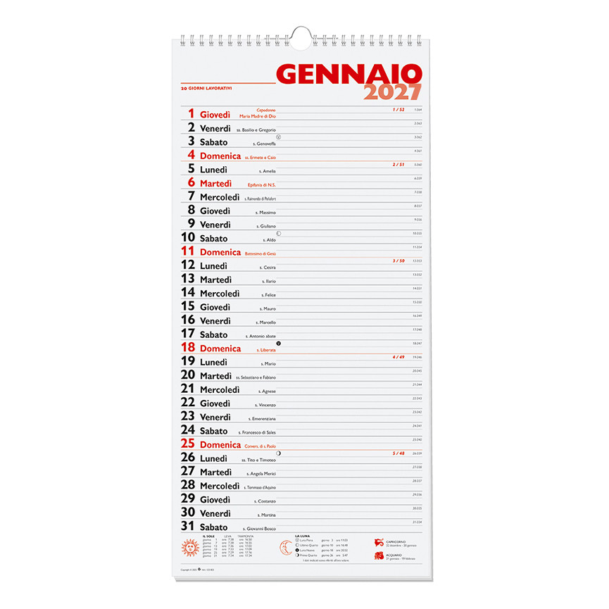 CALENDARIO 2027 OLANDESE C0003 24X48 CON SPIRALE