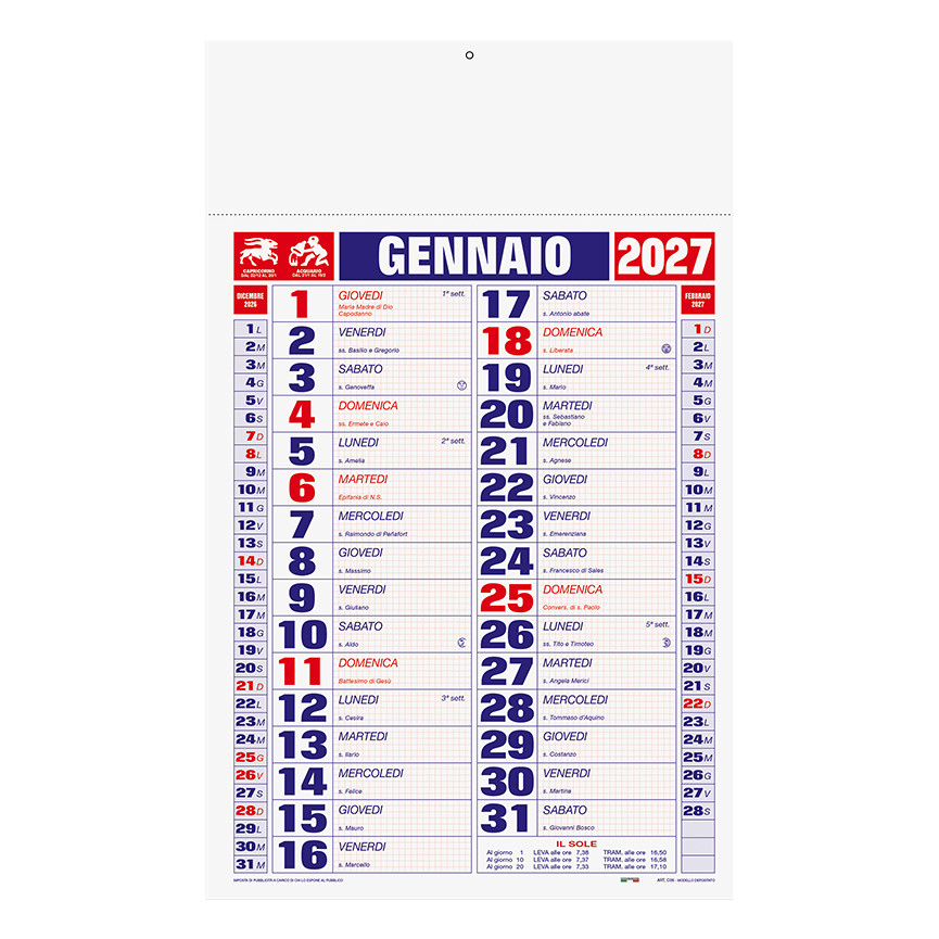 CALENDARIO 2027 QUADRETTIROSSO/BLU 28,8X47