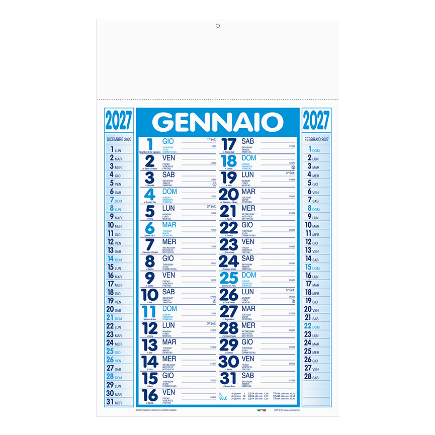 CALENDARIO 2027 STANDARD AZZURRO/BLU 28,8X47