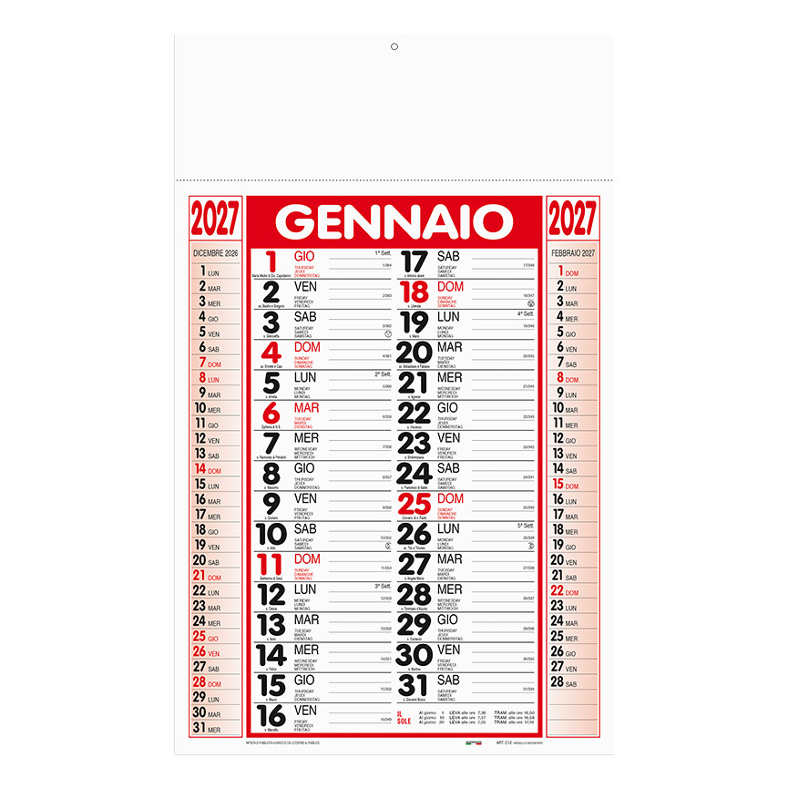 CALENDARIO 2027 STANDARD ROSSO/NERO 28,8X47