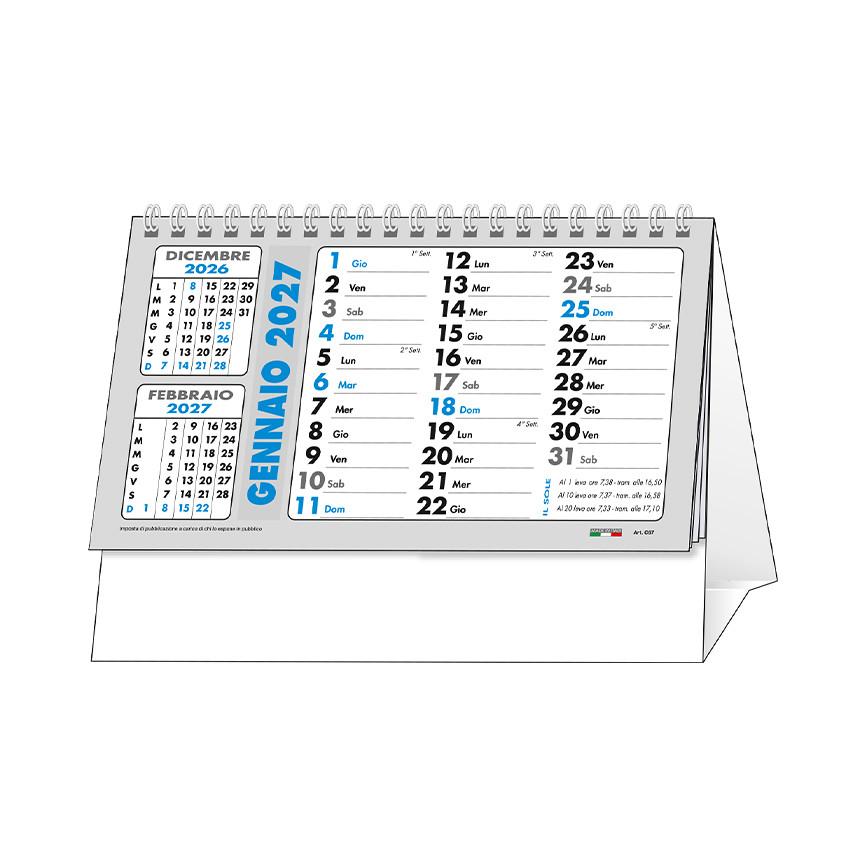 CALENDARIO 2027 TAVOLO SPIR.BASIC CIANO/NERO 19X14