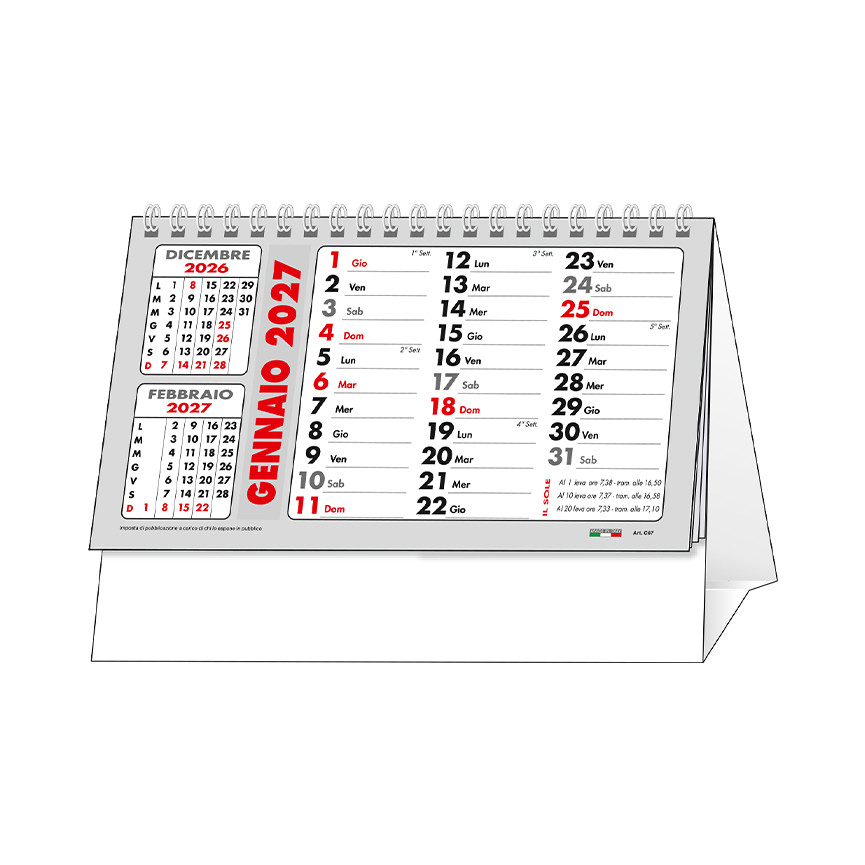 CALENDARIO 2027 TAVOLO SPIR.BASIC ROSSO/NERO 19X14