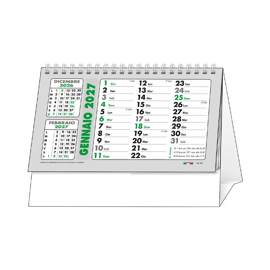 CALENDARIO 2027 TAVOLO SPIR.BASIC VERDE/NERO 19X14