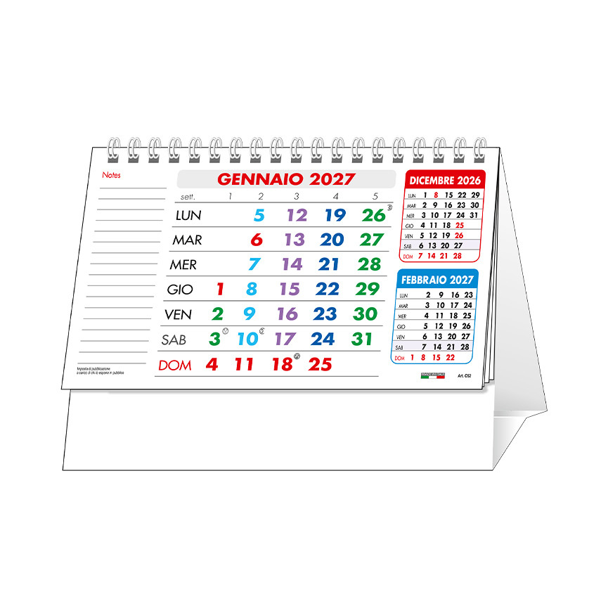 CALENDARIO 2027 TAVOLO SPIR.MULTICOLOR 18X14