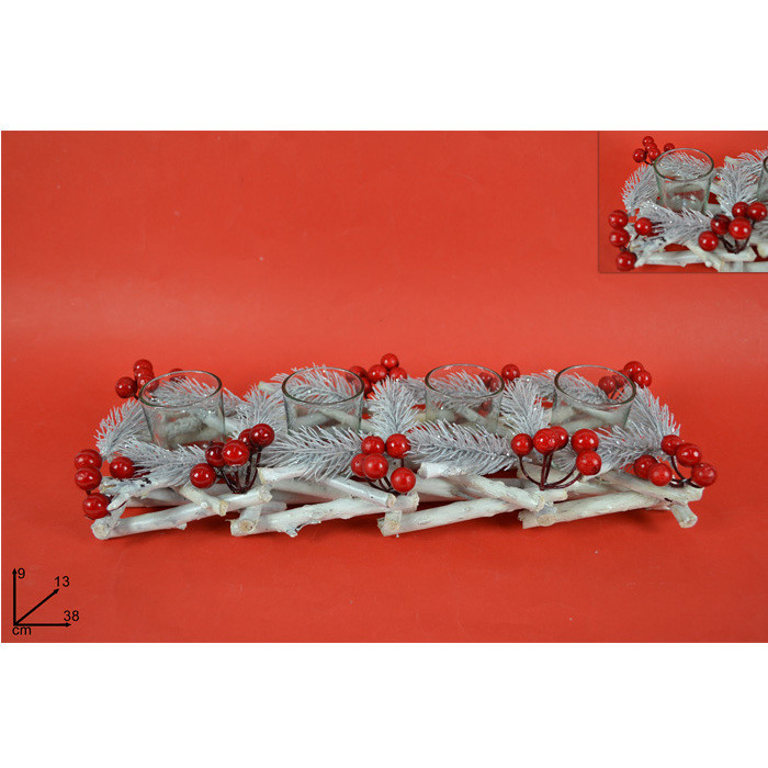 CENTROTAVOLA PORTACANDELE C/BACCHE ROSSE AL005750