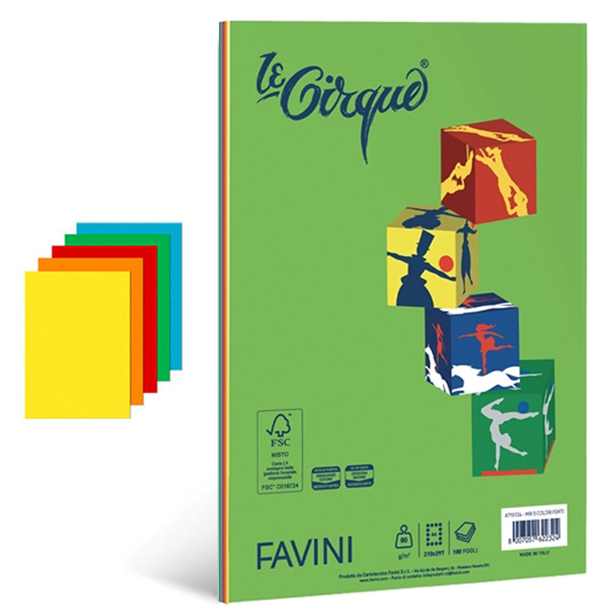 CIRQUE 80G A4 COLORI FORTI 100F 5 COLORI A71X124