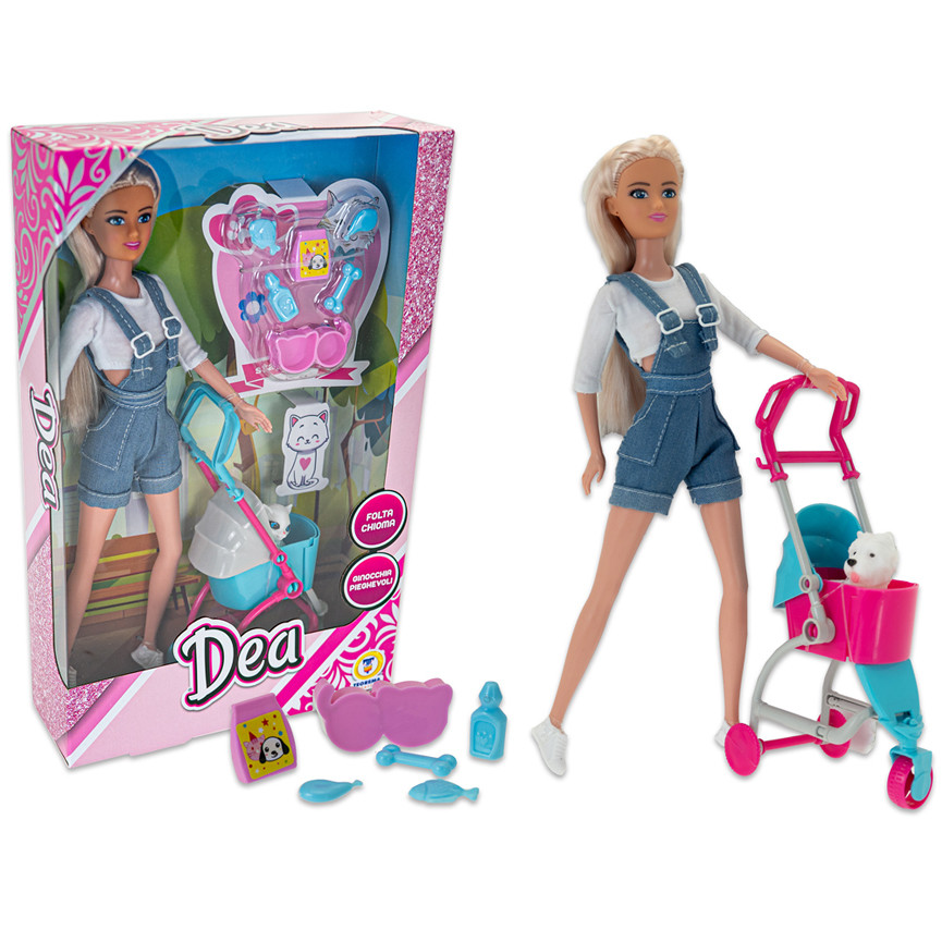 DEA BAMBOLA CON CUCCIOLO A PASSEGGIO 30CM 80361