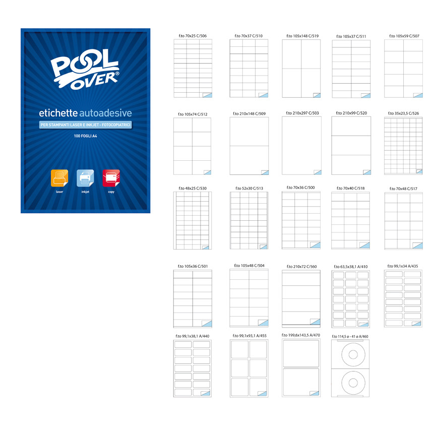 ETICHETTE A4 210X148 20PZ 100FG P509