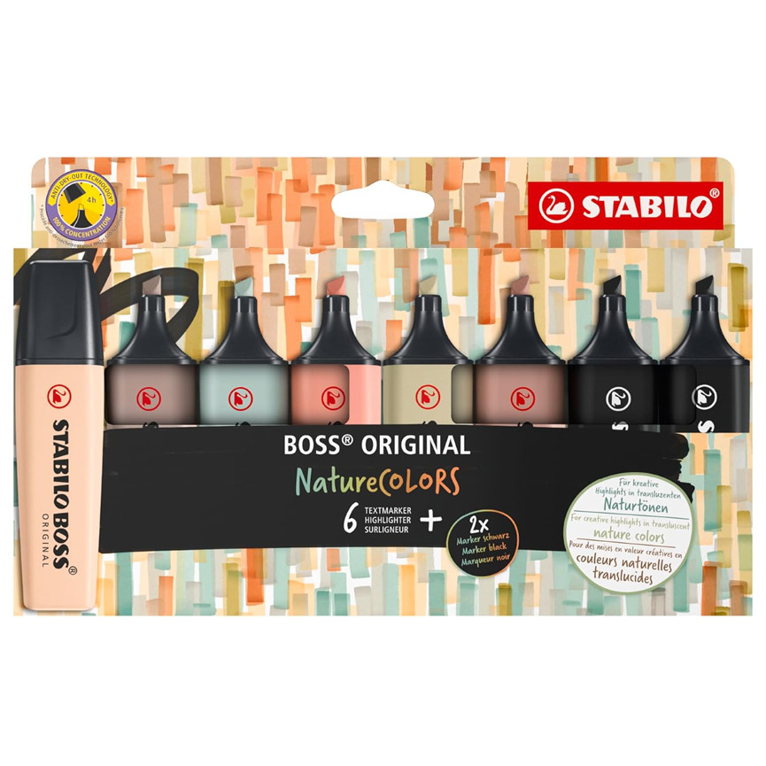 EVID.STABILO BOSS NATURE 8PZ 6EVID+2MARCATORI