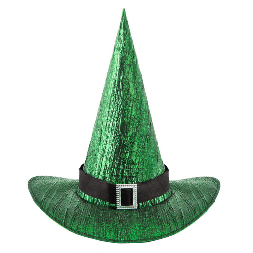 HALLOWEEN CAPPELLO STREGA VERDE TESSUTO MET. H40CM