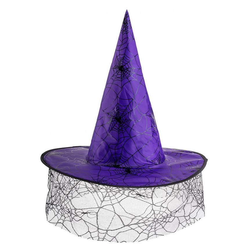 HALLOWEEN CAPPELLO STREGA VIOLA CON VOILE H35CM